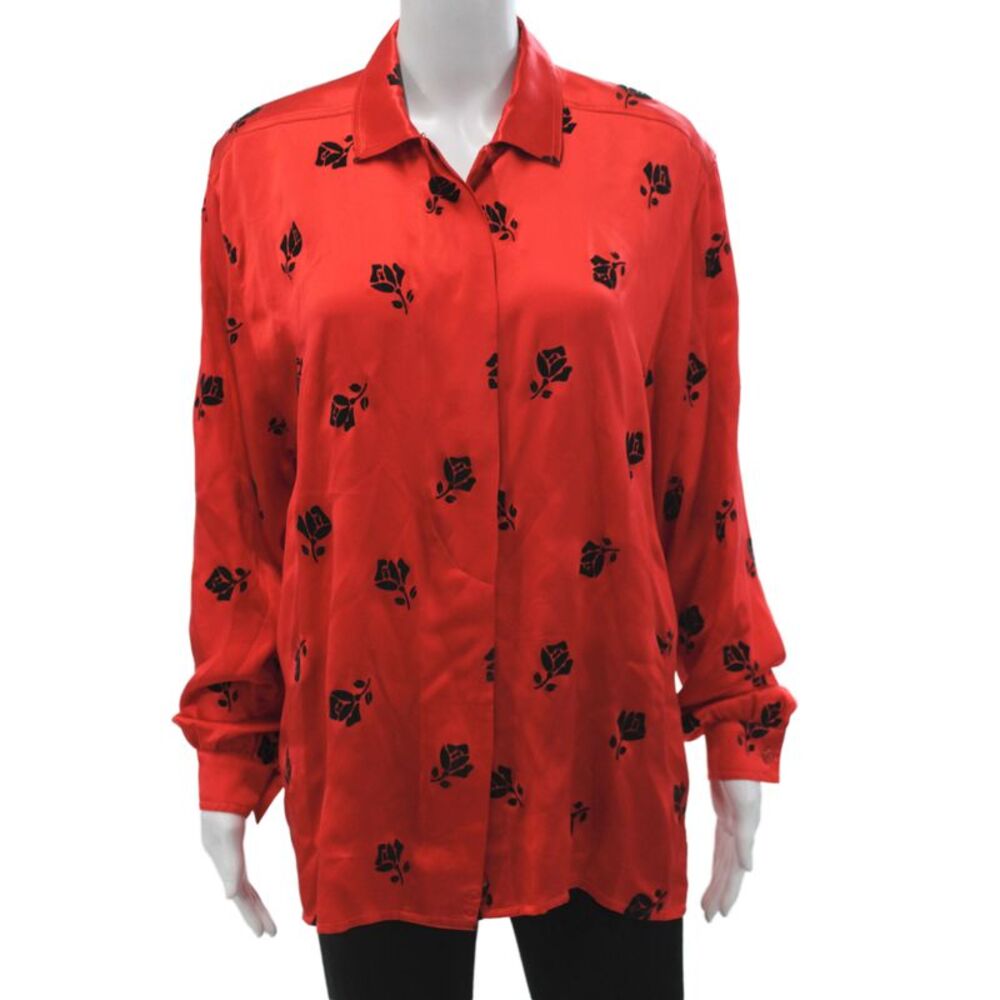 Escada Margaretha Ley Womens Silk Floral Tunic Long Sleeve Red Size 42